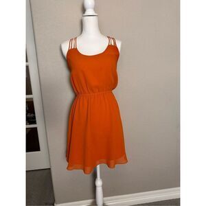 Lost April Small Orange Sundress Intricate Straps on Back Small